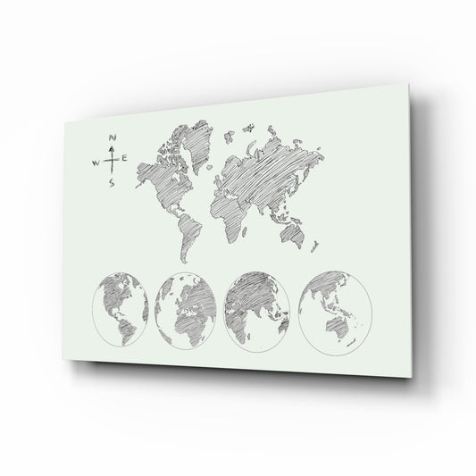 Continents glass wall art displayed above a console in a designer interior