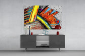 Abstract Chameleon panel catching gallery light to reveal its graphic contour