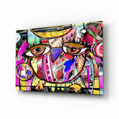 Abstract Owl glass wall art displayed above a console in a designer interior