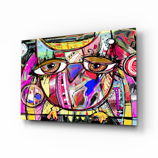 Abstract Owl glass wall art displayed above a console in a designer interior