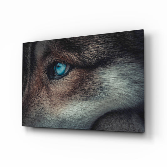 Wolf's Eye glass wall art displayed above a console in a designer interior