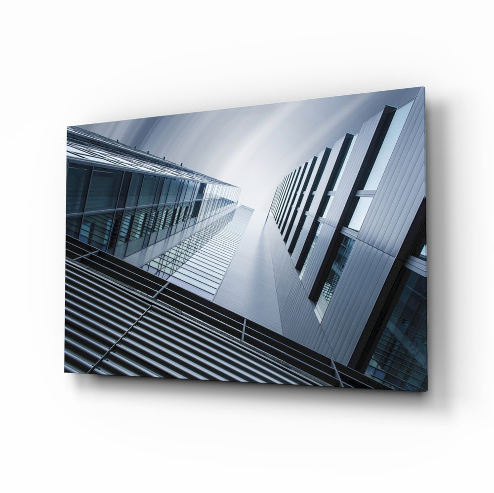 Geometric Structures glass wall art displayed above a console in a designer interior
