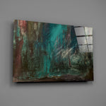 Teal-burgundy panel bringing painterly drama to a contemporary living space