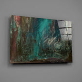 Teal-burgundy panel bringing painterly drama to a contemporary living space
