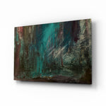 Abstract Colors glass wall art displayed above a console in a designer interior