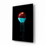 Apple glass wall art displayed above a console in a designer interior