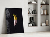 Banana glass print enhancing a studio with minimalist charm