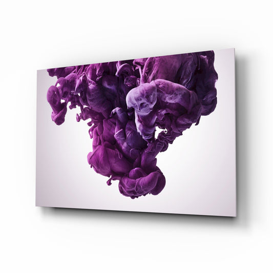 Purple Smoke glass wall art displayed above a console in a designer interior