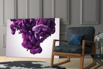 Purple Smoke glass print enhancing a powder room with violet pulse