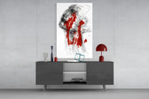 Red Thoughts panel catching gallery light to reveal its raw emotional charge