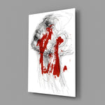 Ink-and-crimson panel bringing expressive gesture to a contemporary living space