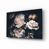Flowers glass wall art displayed above a console in a designer interior
