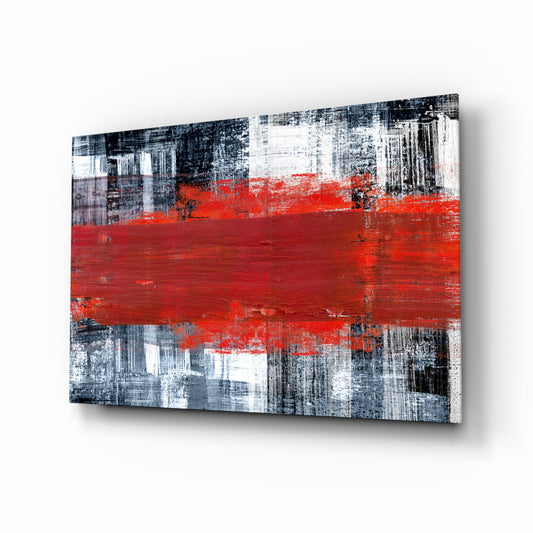 Colors glass wall art displayed above a console in a designer interior
