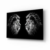 Lion glass wall art displayed above a console in a designer interior