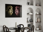 Lion panel adding mythic mood to a wine cellar