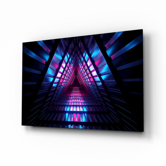 Neon Lights glass wall art displayed above a console in a designer interior
