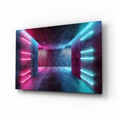 Neon Lights glass wall art displayed above a console in a designer interior