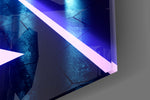 Neon Lights artwork anchoring a wall with cool futurist palette