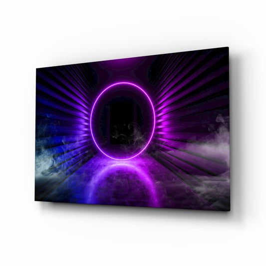 Neon Lights glass wall art displayed above a console in a designer interior
