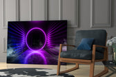 Neon Lights glass print enhancing a home theater with portal mystique
