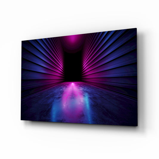 Neon Lights glass wall art displayed above a console in a designer interior