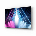Neon Lights glass wall art displayed above a console in a designer interior