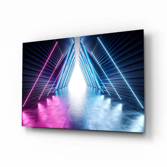 Neon Lights glass wall art displayed above a console in a designer interior