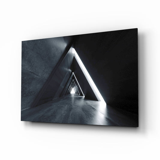 Geometric Structures glass wall art displayed above a console in a designer interior