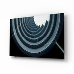 Geometric Structures glass wall art displayed above a console in a designer interior