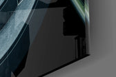 Geometric Structures artwork anchoring a wall with moody palette