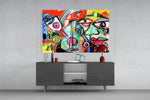 Bird, Violin and Man panel catching gallery light to reveal its gestural energy