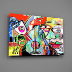 Cubist-scribble panel bringing playful color to a contemporary living space