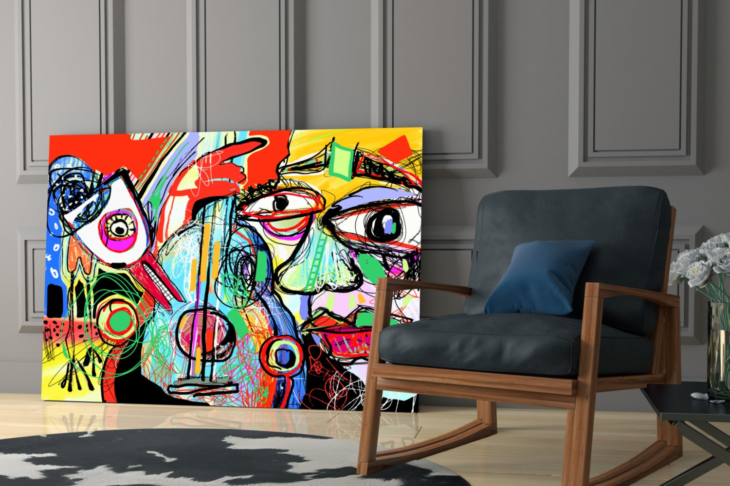 Bird, Violin and Man Glass Wall Art.