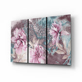 Flowers glass wall art displayed above a console in a designer interior
