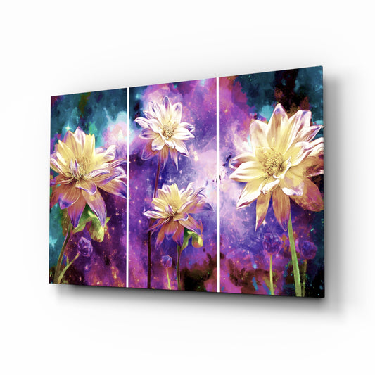 Flowers glass wall art displayed above a console in a designer interior
