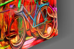 Bicycle and City artwork anchoring a wall with warm traveler palette