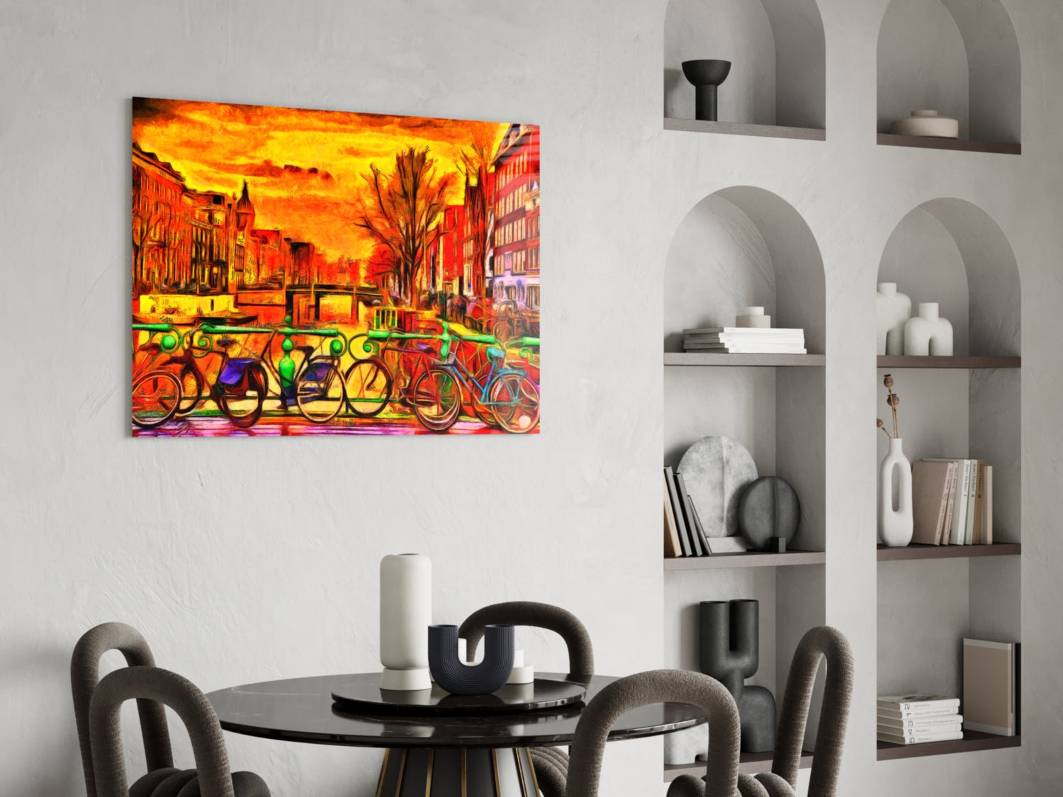 Bicycle and City Glass Wall Art.