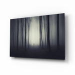 Foggy Forest glass wall art displayed above a console in a designer interior