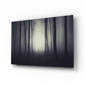 Foggy Forest glass wall art displayed above a console in a designer interior