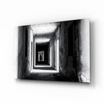 Shadow in the Dark glass wall art displayed above a console in a designer interior