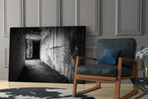 Hallway glass print enhancing a corridor with concrete drama