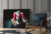 Clown glass print enhancing a media room with cinematic pulse