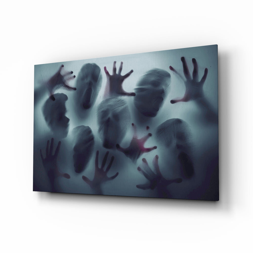 Silent Scream glass wall art displayed above a console in a designer interior