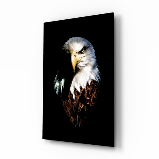 Eagle glass wall art displayed above a console in a designer interior