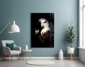 Eagle glass wall art styled above a desk in an executive-presence study