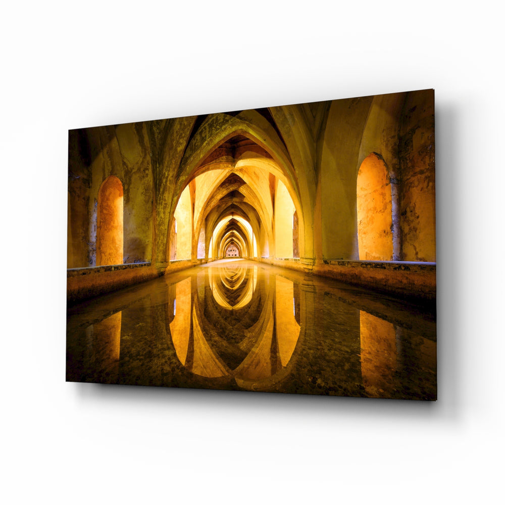 Cistern glass wall art displayed above a console in a designer interior
