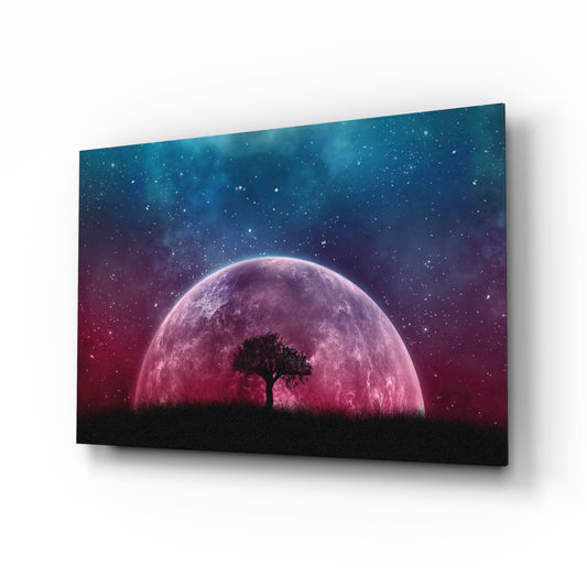 Mystical Night glass wall art displayed above a console in a designer interior