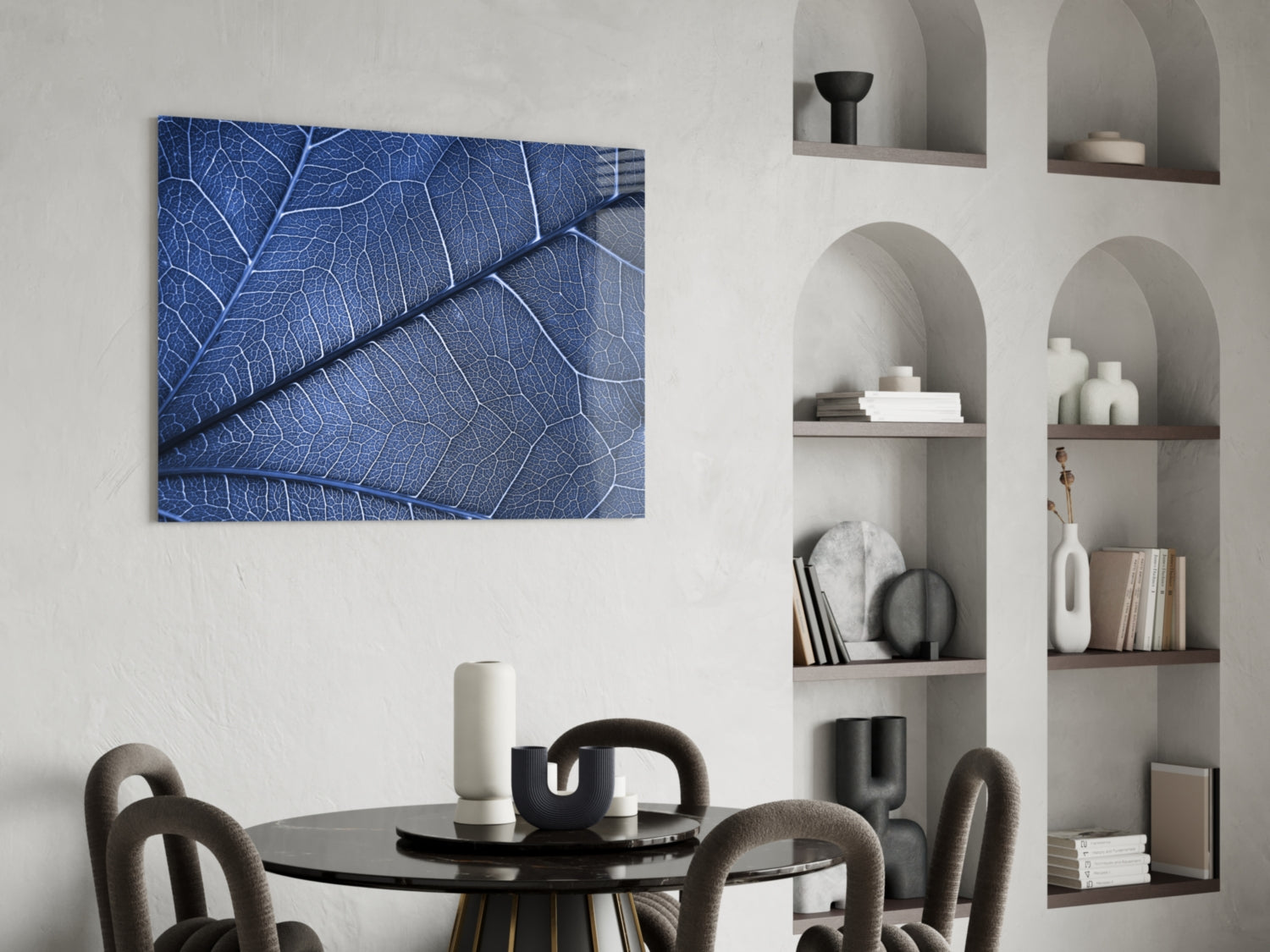 Macro Blue Leaf Glass Wall Art.