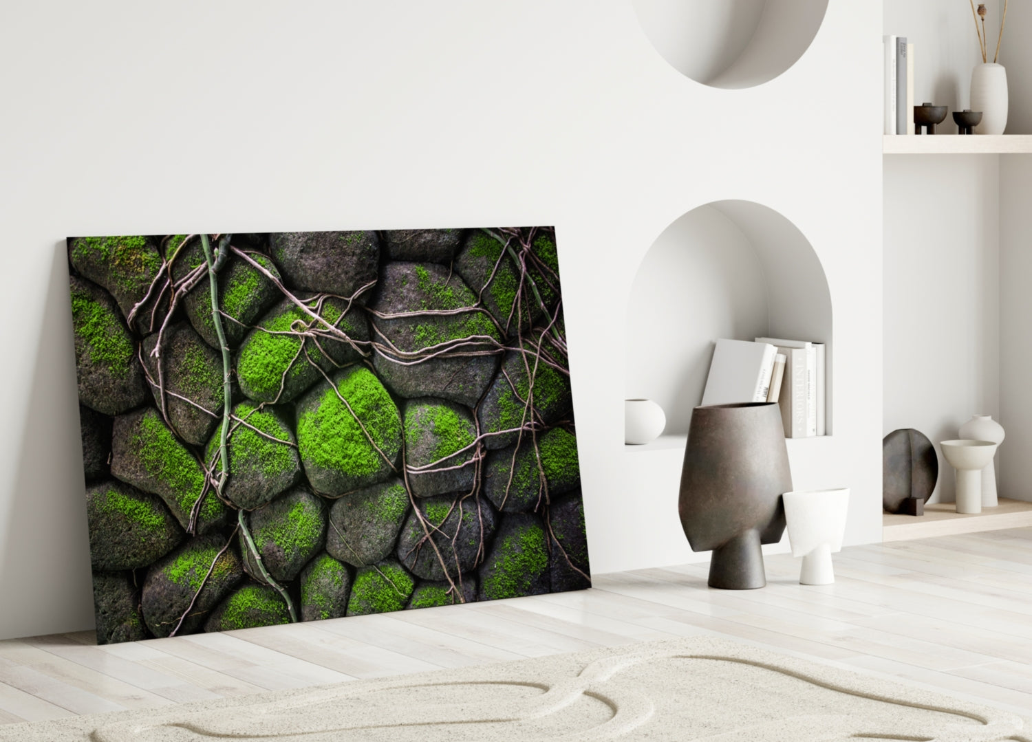 Mossy Stones Glass Wall Art.