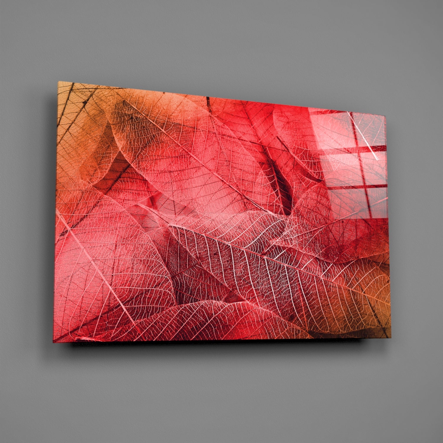 Macro Red Leaf Glass Wall Art.